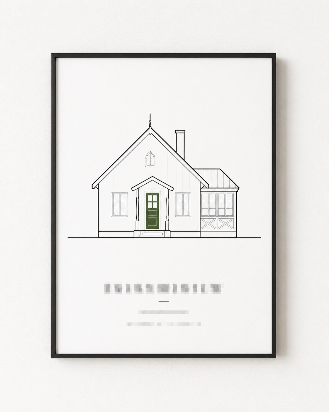 Färdigt motiv — sommarstuga som line-art poster